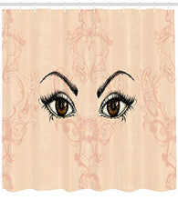 Load image into Gallery viewer, Ambesonne Eyelash Shower Curtain, Sketch Style Pair of Woman Eyes Female Look with Victorian Floral Ornaments, Fabric Bathroom Decor Set with Hooks, 105 inches Extra Wide, Peach Black Amber
