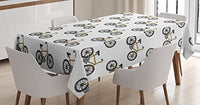 Ambesonne Bicycle Tablecloth, Hand Drawn Doodle Cycling Theme Pattern of Yellow Bike Leisure Hobby Street Art, Dining Room Kitchen Rectangular Table Cover, 60