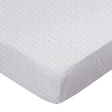Load image into Gallery viewer, SheetWorld Baby Fitted Square Play Yard Sheet Fits Joovy 38 x 38 inches, 100% Cotton Jersey Hypoallergenic Sheet, Unisex Boy Girl, Pink Pindot, Made in USA
