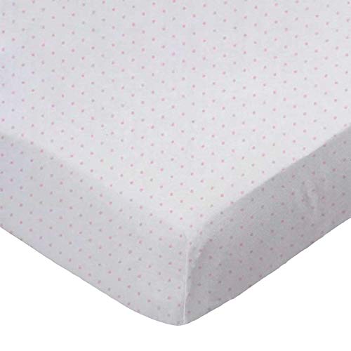 SheetWorld Baby Fitted Square Play Yard Sheet Fits Joovy 38 x 38 inches, 100% Cotton Jersey Hypoallergenic Sheet, Unisex Boy Girl, Pink Pindot, Made in USA