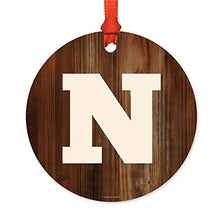Load image into Gallery viewer, Andaz Press Family Metal Christmas Ornament, Monogram Letter N, Rustic Wood, 1-Pack, Includes Ribbon and Gift Bag

