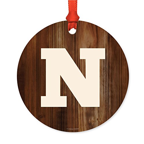 Andaz Press Family Metal Christmas Ornament, Monogram Letter N, Rustic Wood, 1-Pack, Includes Ribbon and Gift Bag