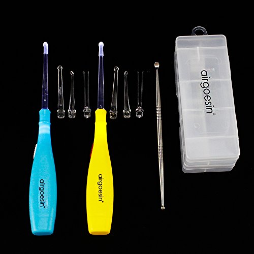 Airgoesin 2 Sets Lighted Tonsil Stone Removing Tool, with Case, 1 Stainless Steel Tonsil Tonsillolith Pick