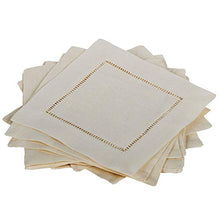 Load image into Gallery viewer, Bumblebee Linens 12 Ecru Linen Cocktail Napkins 6 X 6 Inch Hemstitch Small Cloth Beverage Party Bar Coffee Dessert Wedding Napkin Coaster
