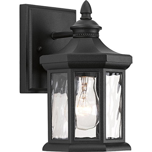 Edition Collection 1-Light Clear Water Glass Traditional Outdoor Small Wall Lantern Light Textured Black