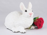 Rabbit, All White Cremation Pet Urn for Secure Installation of Your Beloved pet's Ashes Indoors or Outdoors. Rose NOT Included