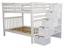 Load image into Gallery viewer, Bedz King Stairway Bunk Beds Full over Full with 4 Drawers in the Steps, White
