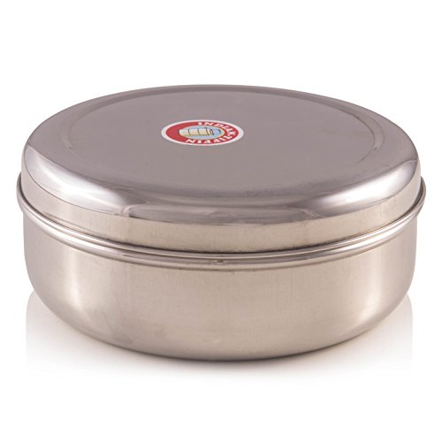 Zinel Spice Box/Masala Dabba with 7 Comparments and 2 Stainless Steel Lids, 16cm, Silver