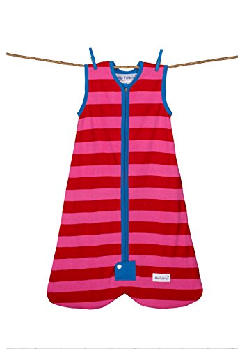 Little Fishkopp Organic Cotton Baby Sleep Bag, Stripes, 1.0 Tog, Red/Pink, Small