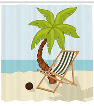 Load image into Gallery viewer, Ambesonne Beach Shower Curtain, Cartoon Style Drawing Palm Tree Coconut and Sunbed on Sand Summer Season Pattern, Fabric Bathroom Decor Set with Hooks, 105 inches Extra Wide, Multicolor
