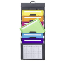 Load image into Gallery viewer, Smead Cascading Wall Organizer, 6 Removable Folder Pockets, Letter Size, Gray with Bright Pockets (92060)
