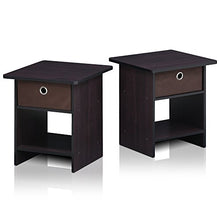 Load image into Gallery viewer, Furinno Dario End Table / Side Table / Night Stand / Bedside Table with Bin Drawer, 2-Pack, Dark Walnut
