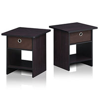 Furinno Dario End Table / Side Table / Night Stand / Bedside Table with Bin Drawer, 2-Pack, Dark Walnut