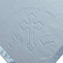 Load image into Gallery viewer, Custom Catch Personalized Baptism Baby Blanket Gift   Boy Name For Christening (Blue, 1 Text Line)
