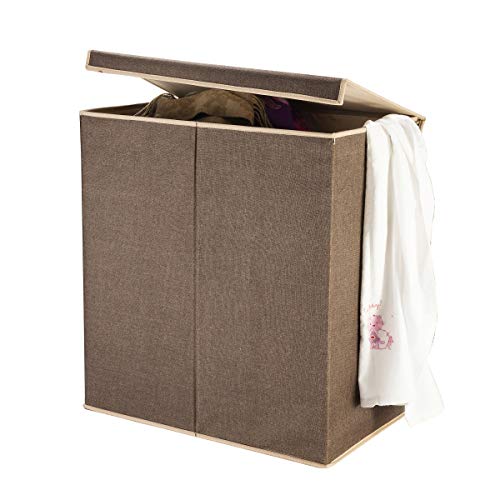 VILLACERA Double Laundry Hamper Two Compartment Sorter with Magnetic Lid, Brown