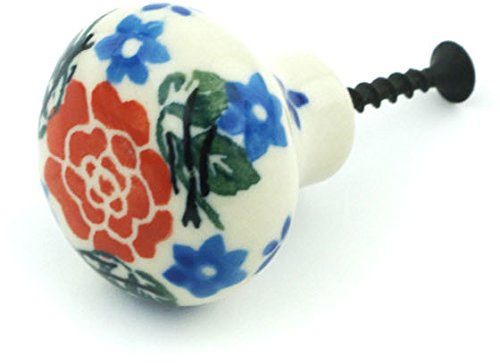 Polish Pottery 1-inch Drawer Pull Knob Made by Ceramika Artystyczna (Burst of Roses Theme) + Certificate of Authenticity