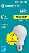 Load image into Gallery viewer, EcoSmart 60W Equivalent Bright White A19 Energy Star + Dimmable LED Light Bulb (4-Pack)
