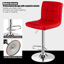 Load image into Gallery viewer, COSTWAY Bar Stool, Comfortable Swivel Adjustable PU Leather Bar Chair with Backrest, Soft Cushioned Seat, Footrest, Sturdy Metal Frame, Barstools for Kitchen, Pub (Red, Set of 2)
