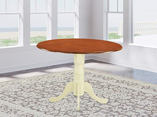 East West Furniture DLT-BMK-TP Dublin Table-Cherry Table Top Surface and Buttermilk Finish Pedestal Legs Hardwood Frame Round Kitchen Table