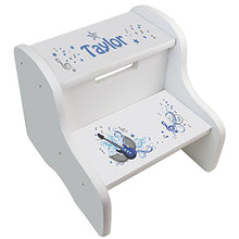 Load image into Gallery viewer, Personalized Blue Rock Star White Two Step Stool
