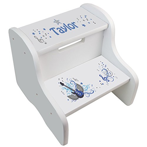 Personalized Blue Rock Star White Two Step Stool