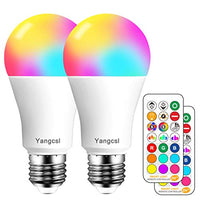 Yangcsl LED Light Bulb 75W Equivalent, RGB Color Changing Light Bulb, 6 Moods - Memory - Sync - Dimmable, A19 E26 Screw Base, Timing Remote Control Included (Pack of 2)