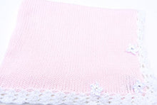 Load image into Gallery viewer, Bubu Knitted Hand Crochet Finished Pink Cotton White Chenille Trim Baby Blanket
