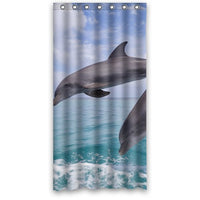 FUNNY KIDS' HOME Fashion Design Waterproof Polyester Fabric Bathroom Shower Curtain Standard Size 36(w) x72(h) with Shower Rings - Bottlenose Dolphins Beautiful Jumping Bay in The Sea