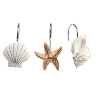 AGPtek 12 PCS Fashion Decorative Home Bathroom Seashell Shower Curtain Hooks (Seashell: Light Brown, Starfish: Tan, Conch: Light Brown)