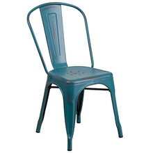 Load image into Gallery viewer, Flash Furniture 4 Pk. Distressed Kelly Blue-Teal Metal Indoor-Outdoor Stackable Chair -, 4-ET-3534-KB-GG

