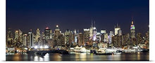 Load image into Gallery viewer, GREATBIGCANVAS Entitled Buildings in a City lit up at Dusk, Hudson River, Midtown Manhattan, Manhattan, New York City, New York State, Poster Print, 72&quot; x 32&quot;, Multicolor
