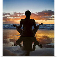 GREATBIGCANVAS Entitled Hawaii, Maui, Silhouette of Beautiful Girl Doing Yoga on The Beach Poster Print, 44