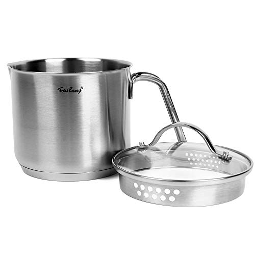 1.5 Quart Stainless Steel Saucepan With Pour Spout, Fosslang Saucepan with Glass Lid, 6 Cups Burner Pot With Spout - for Boiling Milk, Sauce, Gravies, Pasta, Noodles