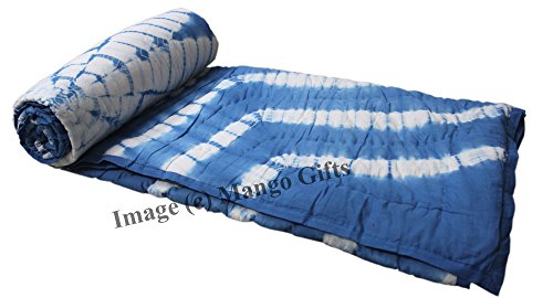 Handmade Indigo Cotton Tie-Die Quilt Comforter Reversible Bedspread Jaipur Razai