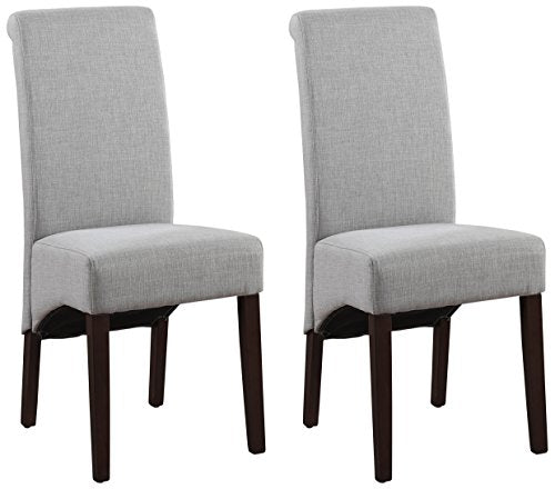 SIMPLIHOME Avalon Contemporary Deluxe Parson Dining Chair (Set of 2) in Dove Grey Linen Look Fabric