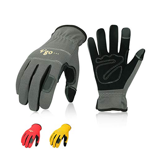 Vgo 3-Pairs Safety Work Gloves, Builder Gloves, Gardening Gloves, Light Duty Mechanic Gloves (Size XL, 3 Color, NB7581)