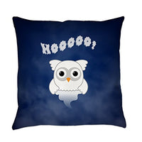Truly Teague Burlap Suede or Woven Throw Pillow Spooky Little Ghost Owl in the Mist - Cotton Twill, 16 Inch