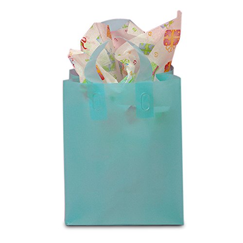 Light Blue Frosted Plastic Bags with Handles | Quantity: 250 | Width: 8