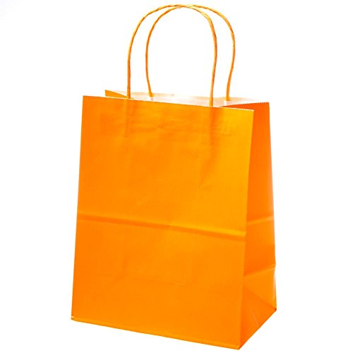 12CT Medium Orange Biodegradable, Food Safe Ink & Paper, Premium Quality Paper (Sturdy & Thicker), Kraft Bag with Colored Sturdy Handle