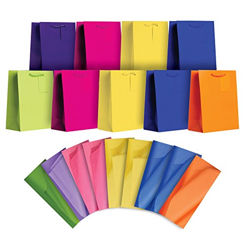 Jillson Roberts All-Occasion Small Gift Bags and Tissue in Assorted Solid Colors, 9-Count, Brights (STST003)