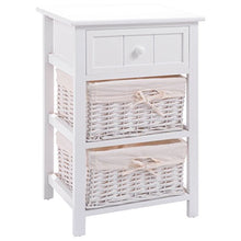 Load image into Gallery viewer, Edxtech White Night Stand 2 Layer End Side Bedside Table Organizer w/Wicker Storage Wood
