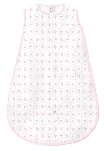 SwaddleDesigns Cotton Muslin Sleeping Sack with 2-Way Zipper, Pastel Pink Posies, Small 0-6 Months