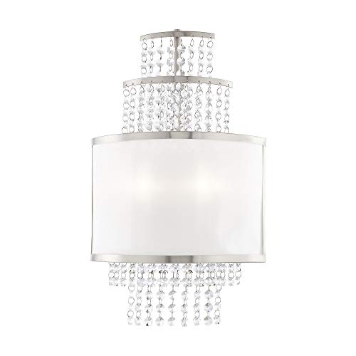 Livex Lighting 50782-91 Crystal Two Light Wall Sconce from Prescott Collection in Pwt, Nckl, B/S, Slvr. Finish, Brushed Nickel
