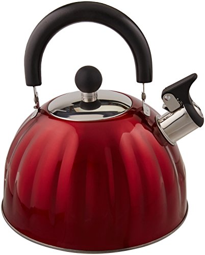 Mr. Coffee 91414.02 Twining 2.1 Quart Pumpkin Shaped Stainless Steel Whistling Tea Kettle, Metallic Red