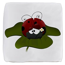 Load image into Gallery viewer, Truly Teague 13 Inch 6-Sided Cube Ottoman Cute Little Lady Bug Sitting on a Clover
