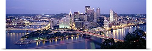 GREATBIGCANVAS Entitled Buildings in a City lit up at Dusk, Pittsburgh, Allegheny County, Pennsylvania Poster Print, 90