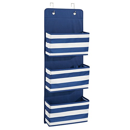 iDesign ID jr Fabric Over Door Hanging Storage Organizer for Children's Clothing, Blankets, Toys, Bedding, Toiletries, Accessories - 3 Pocket, Navy/White