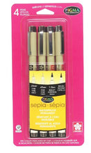 Load image into Gallery viewer, Sakura Pigma 50040 Micron Blister Card Ink Pen Set, Sepia, Pigma 4CT Set
