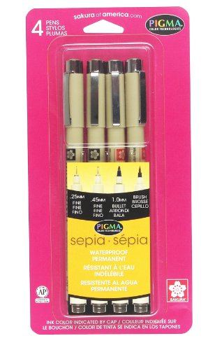 Sakura Pigma 50040 Micron Blister Card Ink Pen Set, Sepia, Pigma 4CT Set