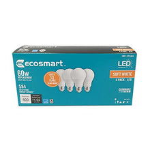 Load image into Gallery viewer, EcoSmart 60W Equivalent Soft White A19 Energy Star + Dimmable LED Light Bulb (4-Pack)
